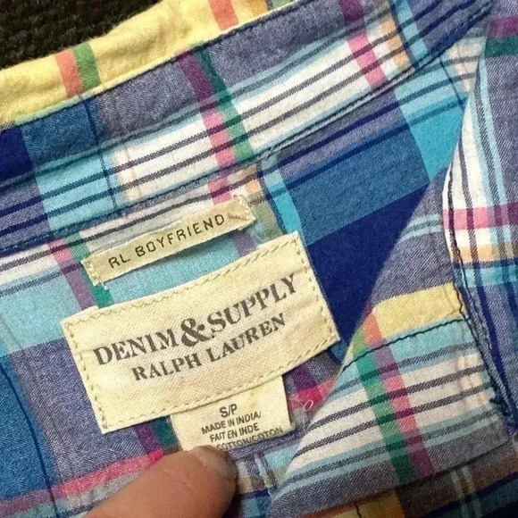Denim & Supply Ralph Lauren Women's Small Boyfriend Blue Yellow Plaid - Picture 5 of 5